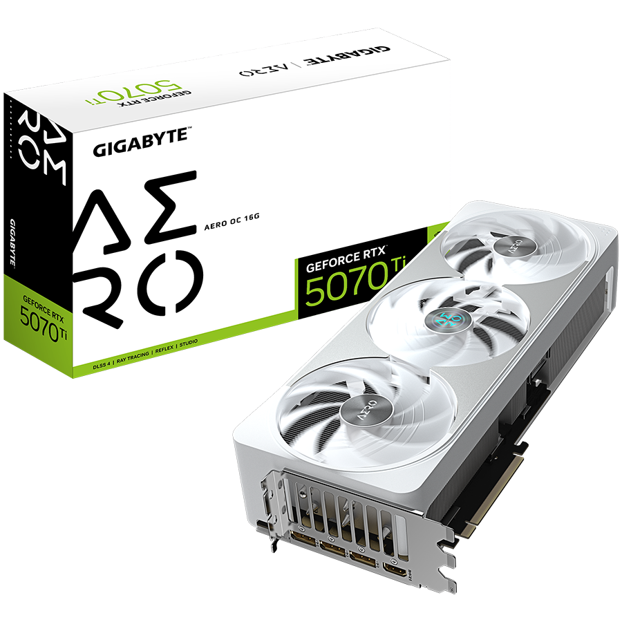 GIGABYTE Video Card NVIDIA GeForce RTX 5070 Ti AERO OC 16G (16GB GDDR7/256bit, PCI-E 5.0, Recommended PSU 750W, 3xDP, 1xHDMI) Silver/White