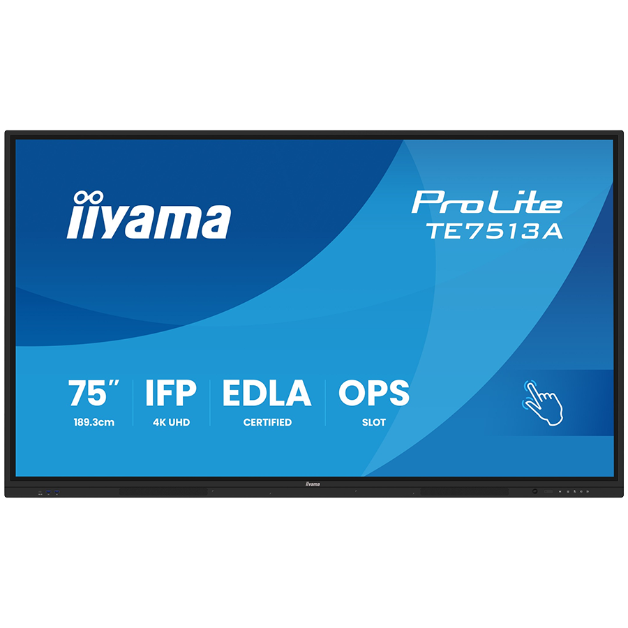 Iiyama Prolite TE7513A-B2AG 75''UHD VA 3840x2160 400cd 1200:1 8ms Android 1, 8/128GB, 40-Points, VGA, HDMI 2x HDMI-out 2x USB-C, Audio mini-jack and Optical Out (S/PDIF), USB Touch Interface, Landscape mode, Media Play USB Ports, AntiGlare Glass,LAN