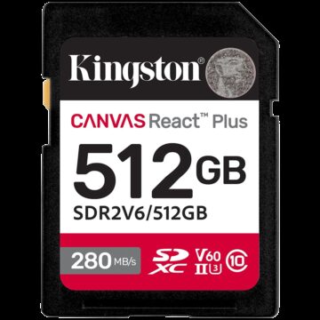 Kingston 512GB SDXC Canvas React Plus SDXC UHS-II 280R/150W U3 V60