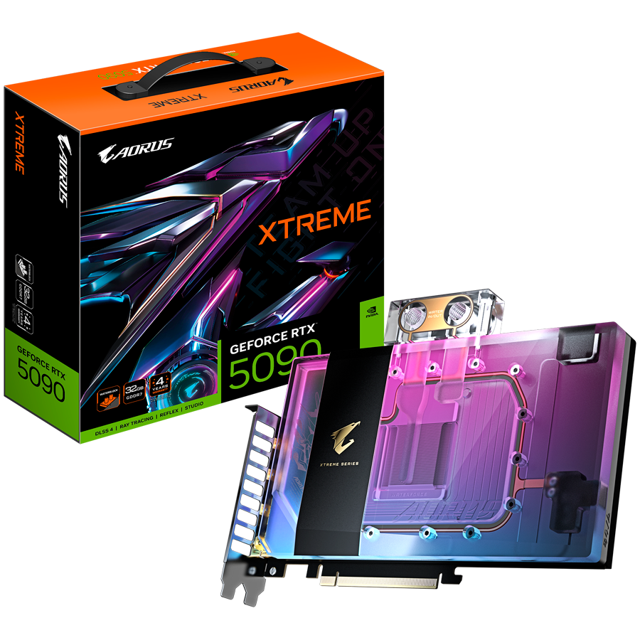 GIGABYTE Video Card NVIDIA GeForce RTX 5090 AORUS XTREME WATERFORCE WB 32G (32GB GDDR7/512bit, PCI-E 5.0, 3xDP, 1xHDMI, Recommended PSU 1000W, Power Connectors 16 pin) ATX